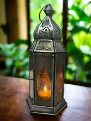 Handcrafted Bronze Metal Moroccan Lantern – Decorative Hanging Candle Holder