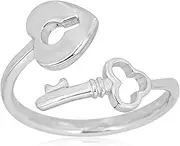 [AVORA] 925 Sterling Silver Adjustable Key and Heart Lock Bypass Toe Ring