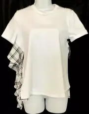 Opening Ceremony Top White Short Sleeve Black And White Ruffle And Back Nwt XS