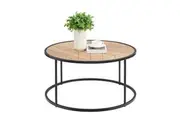 Maestro Furniture Chevron Round Wood Top Metal Frame Coffee Table - Black & Ash Veneer