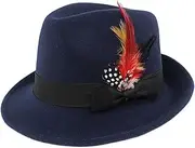 [Eigell] Mens Womens Fashion Crushable Fedora Hat Vintage Panama Trilby Hat, Navy Blue, as described