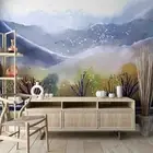 3D Mountain Watercolor Landscape Self-adhesive Removeable Wallpaper Wall Mural