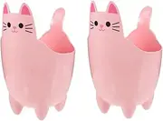 BUGUUYO 2pcs Cat Shaped Trash Can Hamper Mini Vase Mini Trash Can Kid Mini Baskets Trash Can for Office Cat Trash Can for Sandpaper for Bird Cages Mini Desk Pink Pp