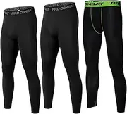 [SS COLOR FISH] 3 Pack Men Compression Pants Athletic Baselayer Workout Legging Running Tights for Men