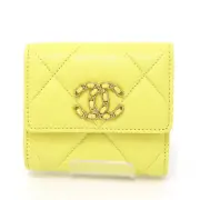 Chanel 19 Small Flap Wallet Lambskin Yellow Ap1064 Chain Coco Mark