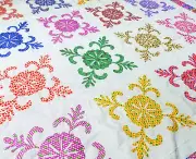 Multi Color Hand Applique Sand Dollar QUILT TOP Picket Fence border - Queen