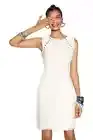DESIGUAL Amparo Embroidered Metallic Beaded Patchwork Sheath Dress 34 US 0 Ivory