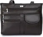 [K London] Ladies Leather Handbag in Soft Leather - Womens Designer Shoulder Hand Bag with 2 Top Handles – 8 Pockets, 2 Large Zipped Main Sections – Medium Practical Size - M