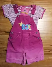 Vintage Looney Tunes Tweety Bird Pink Bib Overall Short Set Kids M 7/8 NOS
