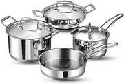 Vinod Classic Deluxe Stainless Steel Induction Friendly 4 Pcs. Set (16 cm Saucepan with Lid, 18 cm Sauce Pot with Lid, 20 cm Fry Pan Without Lid, 20 cm Kadai with Lid)