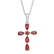 Pear-Shaped and Round Garnet Cross Pendant in Sterling Silver