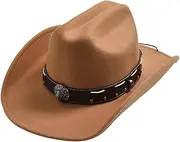 YFVFAGDMKV Vintage Western Cowboy Hat with Punk Belt Men's Gentleman Cloche Church Caps Lady Roll Up Jazz Cowgirl Hats(6)