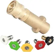 Brass Pressure Washer Gun Adapter with 1/4" Female Quick Connect Fitting,with 5-Pack Nozzles Spray Tips Multiple Degrees, Fit Karcher K Series,Nice with Foam Cannon,by Tuoveek(for Karcher K Series)