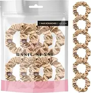 Basic Sense Skinny Satin Hair Scrunchies for Fine Hair, Snag-Free, Strong Hold, A set of 6pcs, Blonde