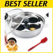 Versatile Stainless Steel Egg Poaching Pan - 4 Cup Capacity with Tempered Lid