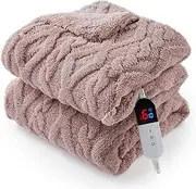 Electric Blanket - 160x130cm Thick Tufted Sherpa Heated Throw Blanket with 6 Heating Levels and 10 Time Settings, SAA Certified Overheat Protection Machine Washable Fast Heated Blanket, Pink