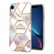 For Apple iPhone XR Case Hard back Marble Pattern Slim Design Enhanced Camera and Screen Protection Girls and Women Cover (Crown)