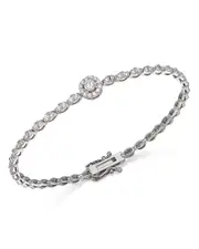 Bloomingdale's Fine Collection Diamond Halo Center Tennis Bracelet in 14K White Gold, 1.80 tcw