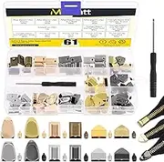 Mardatt 61Pcs 12 Styles Alloy Zippers Stopper with Screw Bottom Repair Replacement Assortment Set, Triangle Thumb Rectangle Zipper Ends Pull Top Fastener Lock for Sewing Clothes Bag