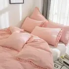 Vintage Pink Bedding Set Tassel Full 3Pcs Duvet Cover Set Fringed 100% Washed...