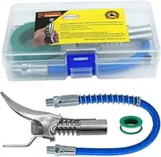 Grease Gun Coupler Set, Quick Release Locking Jaw Design, 10000 PSI, Handle Grease Gun with Spring Hose and Plumbers Tape,Zerk Fittings with Case