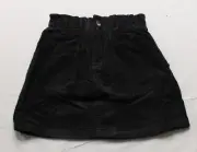 Mango Girl's Paperbag Waist Corduroy Cotton Skirt DP3 Black Size 11-12 NWT