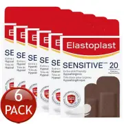 6 x Elastoplast Sensitive Dark Skin Tone 20 Pack Adhesive Strips Wound Dressings