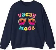 [Generic] Vacay Mode Summer Vibes Sunglasses Retro Cute Girl Women Kid Sweatshirt for Adults Crew Neck Long Sleeve Pullover