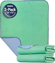 AMiNA Washable Underpads, 34" x 52" (Pack of 2) - Heavy Absorbency Reusable Incontinence Pads for Kids, Adults, Elderly, and Pets - Waterproof Protective Pad for Bed, Couch, Sofa, Furniture, Floor
