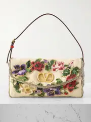 [Valentino Garavani] Valentino Garavani - Vain Soft Leather-trimmed Embellished Canvas Shoulder Bag - Multi - One size One size Multi
