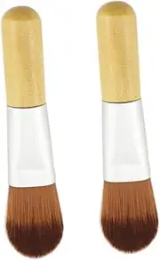 EXQUIMEUBLE 2pcs Mini Foundation Brush with Short Wooden Handle Portable Nylon Fiber Makeup Brush for Foundation Application