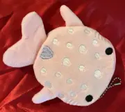 NEW PINK PLUSH SHARK WHALE COIN PURSE POUCH ZIP KEYCHAIN NIP
