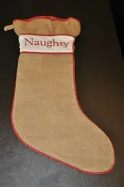 BALLARD DESIGNS BURLAP NAUHTY & NICE CHRISTMAS STOCKINGS