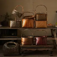 在飛比找樂天市場購物網優惠-竹編籃子茶具收納筐手工編織野餐手提籃戶外復古茶道收納禪意大號
