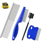 4 Pack Flea Lice Comb, 2-In-1 Stainless Steel Dog Cat Grooming Combs with Rounde
