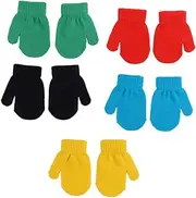 [LIFKOME] 5 Double Pack Children's Winter Gloves Full Finger Mittens Soft Stretchy Warm Breathable for Boys and Girls