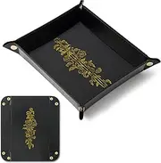 Haooryx PU Leather Dice Tray - Sword and Rose Portable Folding Ouija Hexagon Octagon Dice Holder Storage Box Rolling Tray Mat Set Desk Organizer Party Table DND D D RPG Board Games Gifts Staging Area