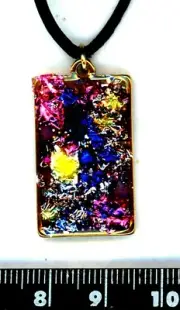 Double sided Rainbow Pendant black leather cord, handmade bright color Necklace