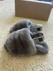 UGG Fluff Yeah Toddler Girl Slides Charcoal Gray Size 9
