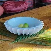 CRAFTFOBIA Marble ruffle bowl 12 inches White Fluted Fruit Bowl Perfect Coffee Table Centerpiece Sharp Pointed Scalloped ruffle marble decorative bowl (12 INCHES)