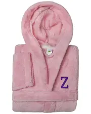 Linum Home Textiles Personalized Linum Kids Large Super Plush Hooded Bathrobe with Purple Bookman Font (Monogrammed A-Z)