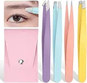 Glarks 4Pcs Eyebrow Tweezers Set Stainless Steel Slanted Tip Tweezers Professional Facial Hair Eyebrow Precision Tweezers for Men and Women
