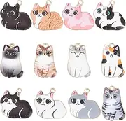 [SUNNYCLUE] 1 Box 12 Styles Cat Charms Bulk Enamel Cat Kitten Charm Cute Small Animal Pet Black White Animals Cats Pendants for Jewelry Making DIY Necklace Earrings Bracelets Keychain