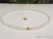 8-9mm White Shell Pearl Necklace & Earring Set - 18" - Gold Plated