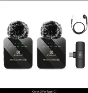 PULUZ Wireless Lavalier Microphone Portable Audio Video Recording Mini Mic X2