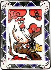 Ceramic Indigo Flower Card Style Zodiac Square Small Plate Rooster Size: Approx. W10 D7 H1.6 x 41159