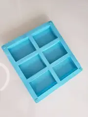 Blue 6 Grids Rectangle Silicone Soap Making Molds DIY Cake Bakeware Mould Tools