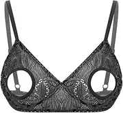 [Linjinx] Women's Lingerie Lace Cutout Bra Tops Open Nipples Adjustable Straps Brassiere Bralette
