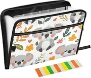 Quteprint 13 Pockets Expanding File Folder with Zipper Closure, Kawaii Koala Bear Leaves Accordion File Folder with Sticky Labels, Letter Size A4 Papers Expandable File Document Organizer
