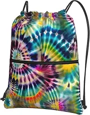 Exotic Tribe Tie Dye Style Print Drawstring Backpack Gym Bags Sports Bags With Zipper Pocket For Travel Beach, Black, One Size